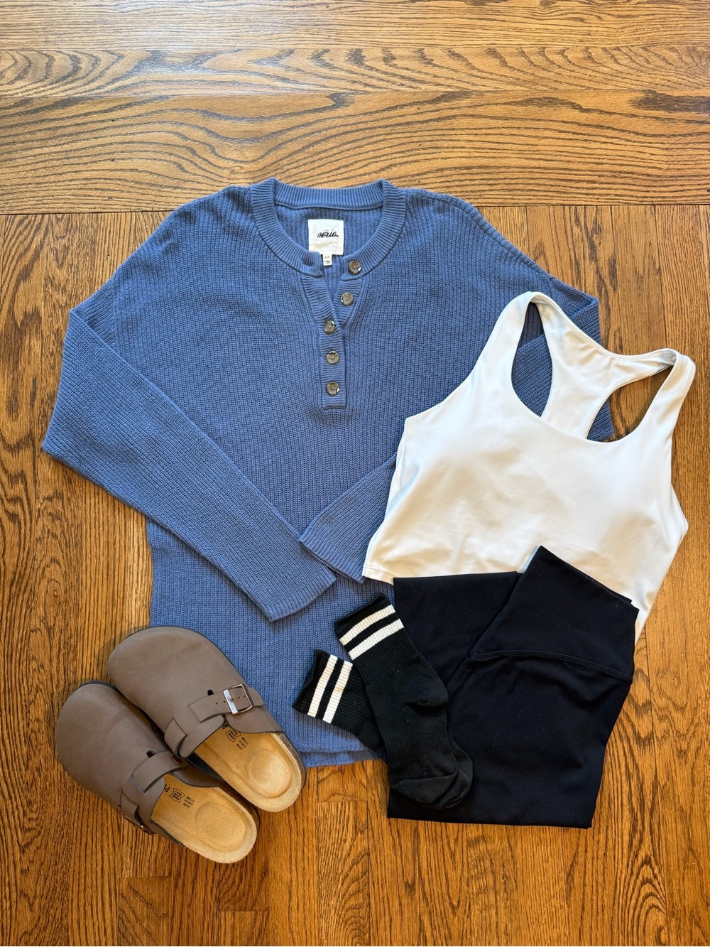 Cozy Aerie Blue Henley Rib-Knit Sweater